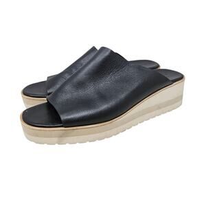 Vince 9 Black Leather Slide Sarria Sandal Wedge Minimalist Casual Open Toe